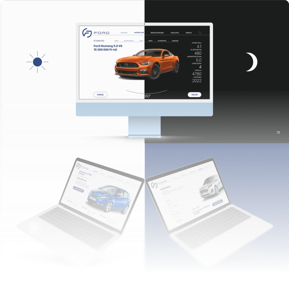 Ford concept site, light and dark mode device mockup