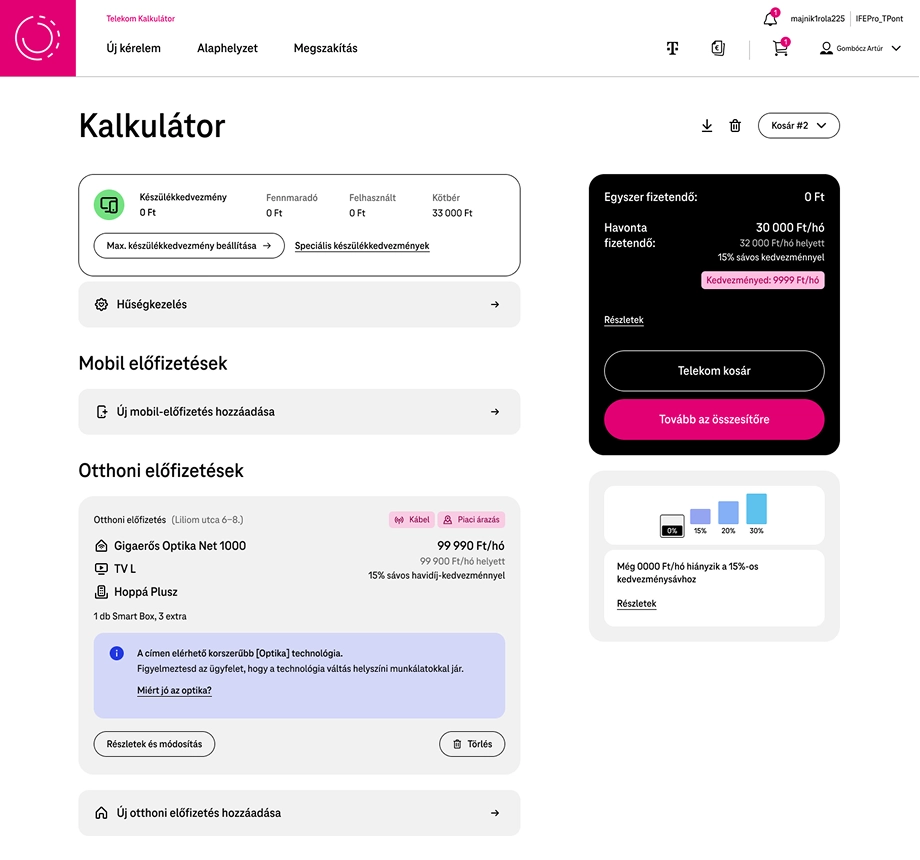 Kalkulátor screen with home subscription technology notice